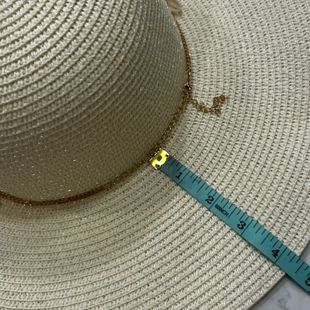Light Beige Wide Brim‎ 100% Grass Sunhat W/ Beach Necklace/Chain